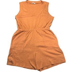 Zenana Romper Sleeveless V-neck Rusty Orange, Pockets Sz 3x Comfy, Preppy, Dress